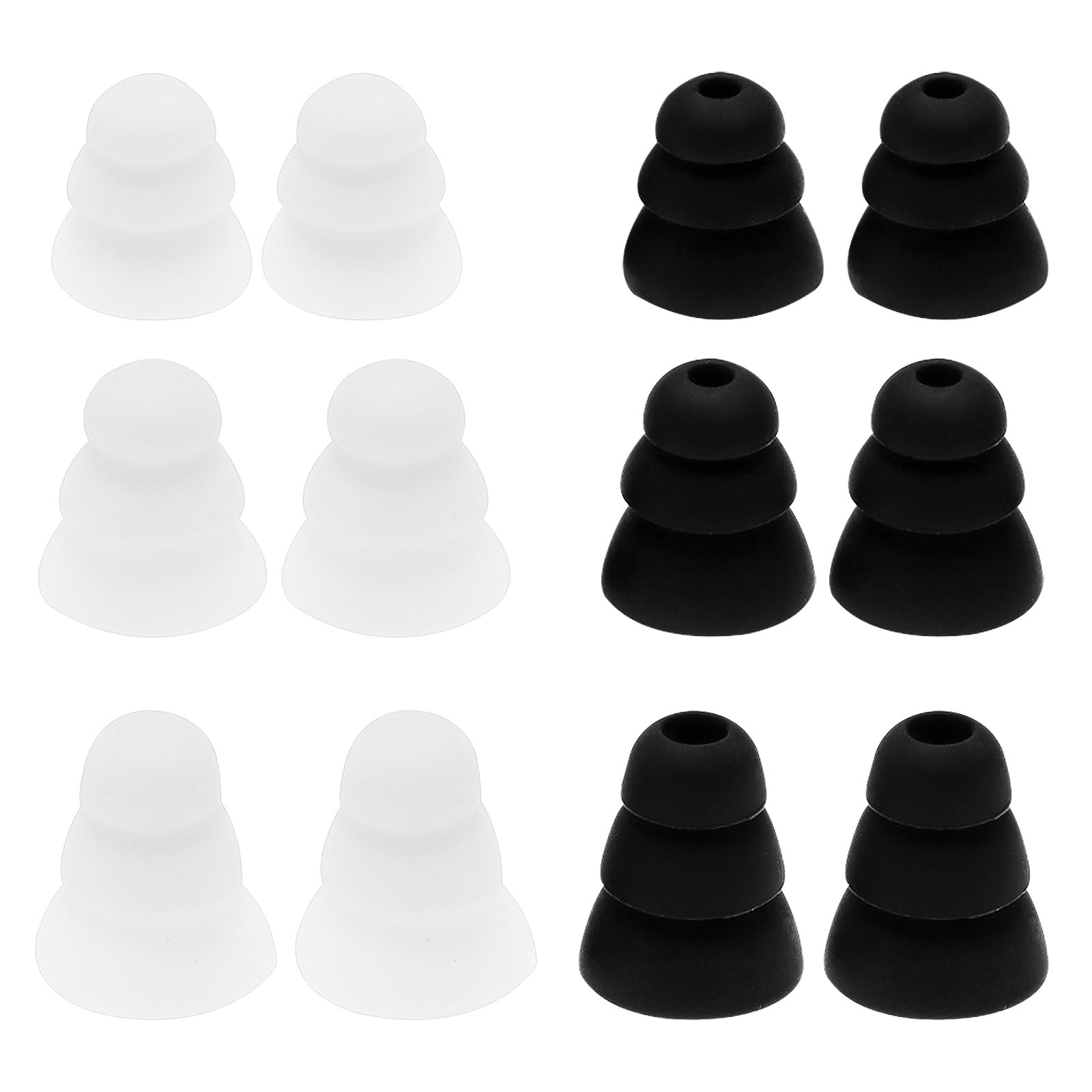 OTOTEC 12 Pairs Silicone Earbuds 3.8mm Ear Tips, Black & White, Triple Flange Eartips, Noise Isolation, Comfortable & Safe Earphones