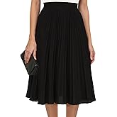 Pleated Skirts for Women,High Elastic Waisted Midi Length A-Line Swing Flowy Business Casual Chiffon Womens Skirt