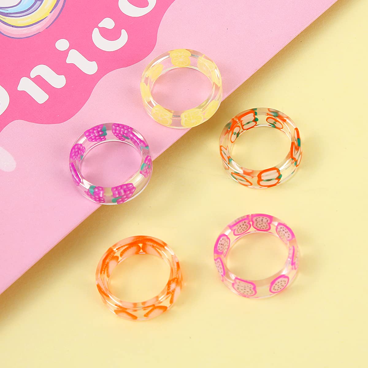 AIDSOTOU 20 Pcs Acrylic Cute Trendy Colorful Rhinestone Stackable Chunky Rings for Women