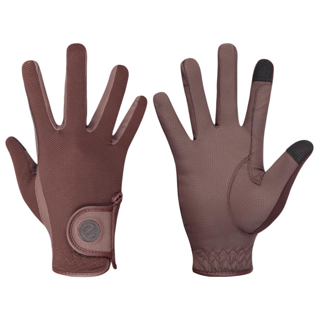 eGlove - eQUEST GripPro X-LITE Horse Riding Gloves - Lightweight, Breathable, Grippy Non-Slip Material - Comfort Mesh Back - Touchscreen Gloves (BROWN - PLAIN CUFF, M)