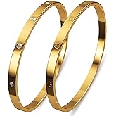 AICase 18 K Gold Plated Love Bangle Bracelet Dupes Sets(Gold/Rose Gold/Silver) Stack Wide Wristband Bangle Nail Friendship Bracelet Birthday Lovely Trendy Jewelry Gifts for Women MoM Besties