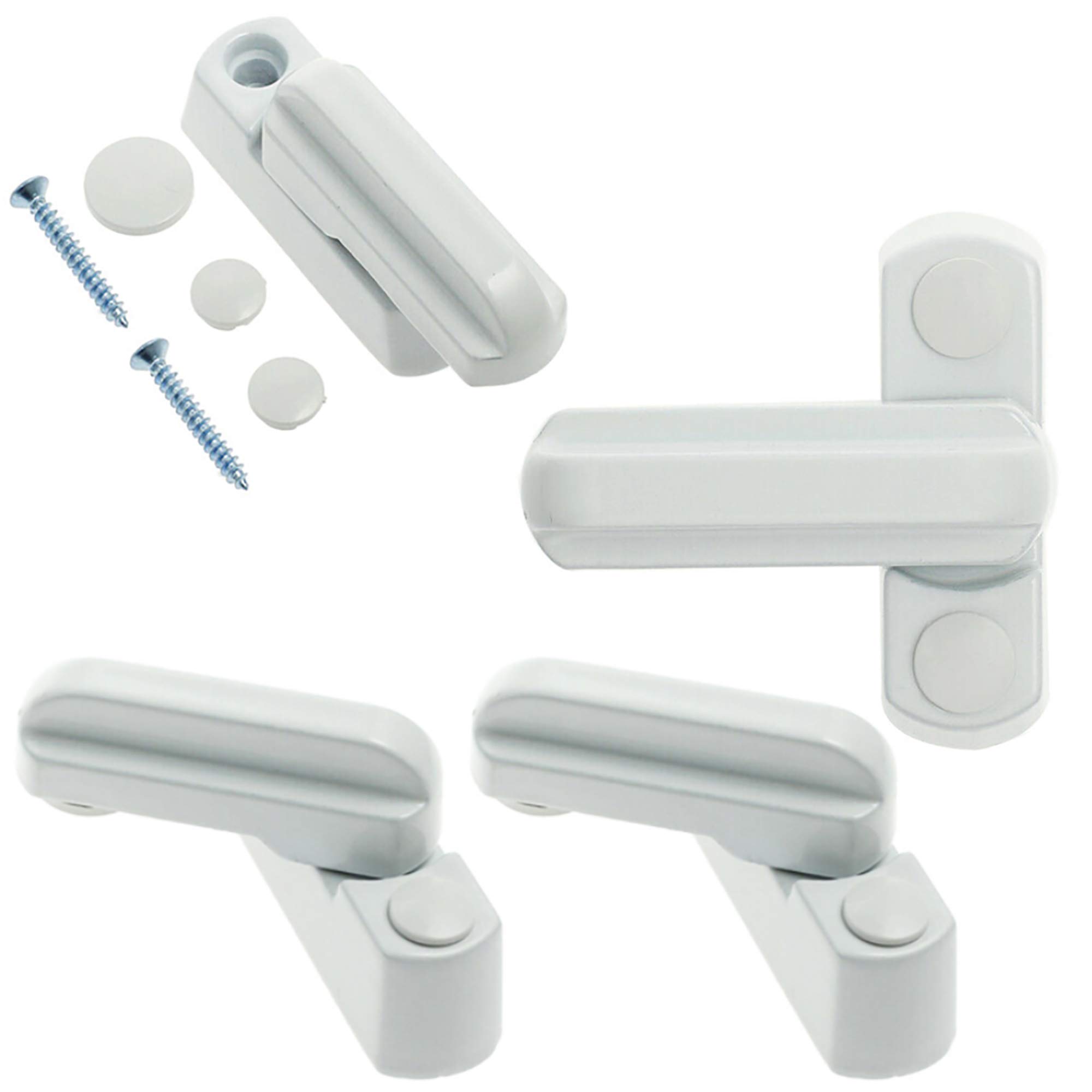 4 pcs Window Lock, zinc Alloy Turn Limiter, Additional Safety Locks, Extra sash Jammer Door T-Shape, for Various UPVC/PVC Doors and Windows Home. White