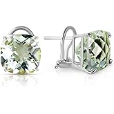 7.2 Carat 14k Solid White Gold French Clips Earrings Green Amethyst