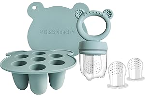BigSpinach Silicone Baby Food Freezer Tray with Teething Popsicle Molds - Baby Fruit Feeder and Breastmilk Teether Combo
