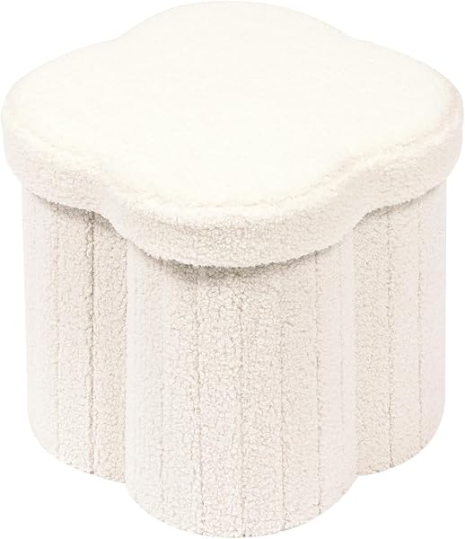 B FSOBEIIALEO Storage Ottoman Cube, Flowers Shaped Ottomans with Storage Foot Stool Footrest for Lving Room, Boucle Ottoman S