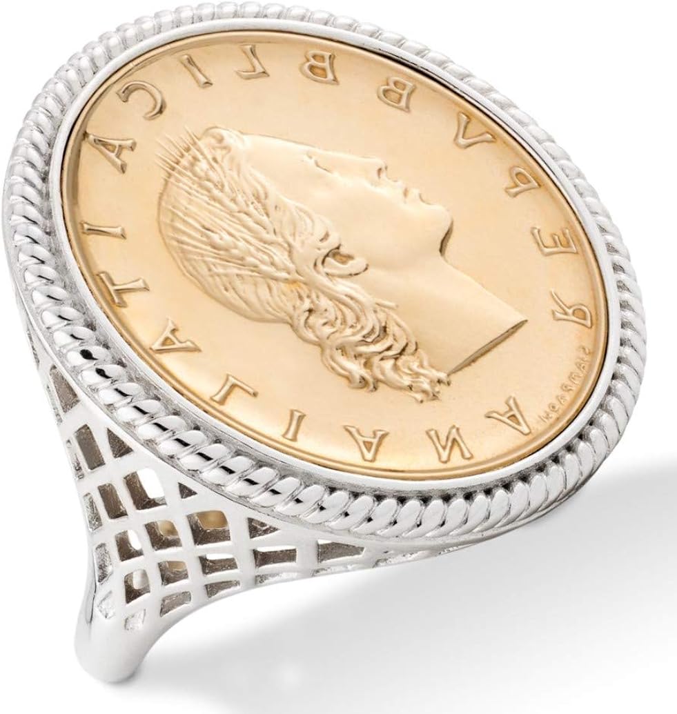 Miabella 925 Sterling Silver Genuine Italian 20-Lira Coin Rope Ring for Women: Clothing
