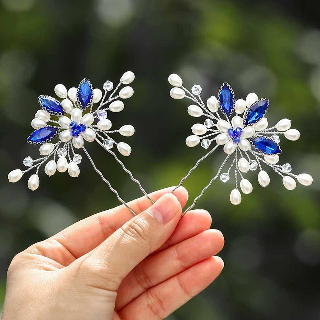 Vakkery Flower Wedding Hair Pins Silver Bridal Hair Clips Pearl Hair Accessories for Women (Pack of 2)