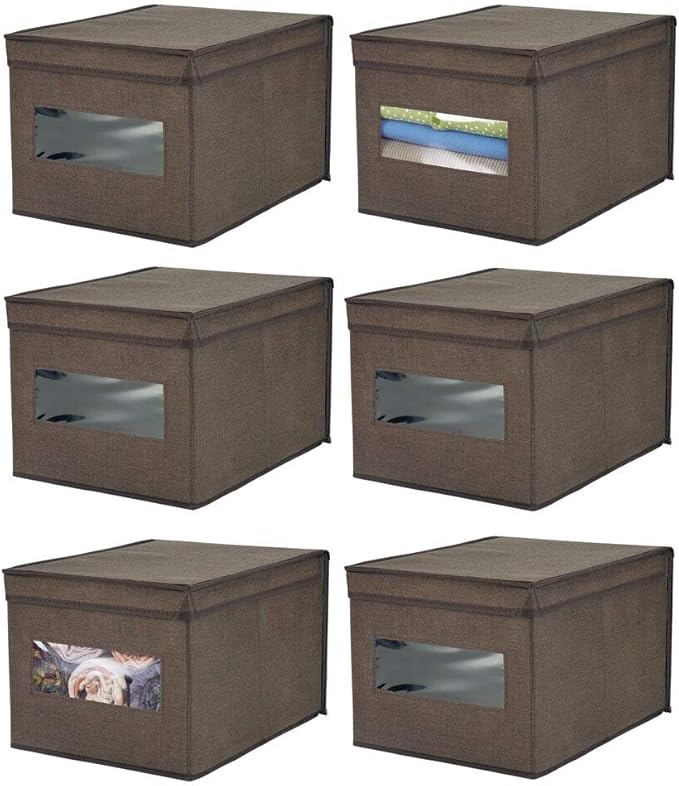 mDesign Set of 6 Storage Box Practical Wardrobe Organiser with Lid