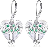YONFQE Tree of Life Heart Earrings Sterling Silver Tree of Life Dangle Drop Earrings Heart Crystal Jewelry Gifts for Women Wife Mother