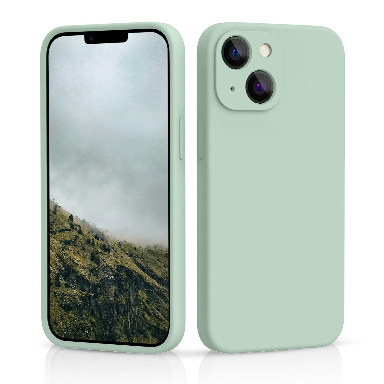CALOOP Slim-Fit for iPhone 13 Case,Skin Soft Liquid Silicone,Sturdy Shockproof Hard Frame Cover with Anti-Scratch Microfiber Lining,Full Protection for Screen and Camera Lens, 6.1 inch(Mint Green) — image 1