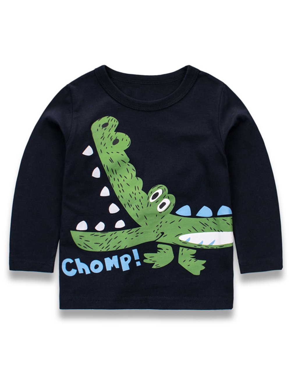 Tecrok Toddler Boys Long Sleeve Pullover Cotton Crocodile Printed T Shirt for Boys (3-4 Years)