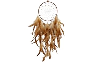 HOLSM-III Brown Dream Catchers - Chicken Feathers with Crystal Pearl, Handmade Dreamcatcher for Bedroom, Dream Catcher for Girls, Dream Catchers for Boys, Dream Catcher Wall Decor