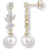 PAVOI 14K Gold Plated Cubic Zirconia Dangle Earrings for Women - Crystal Long Linear Bridal Drop Earrings - Cluster CZ Pearl Simulated Diamond Drop Dangle Wedding Jewelry for Brides & Bridesmaid