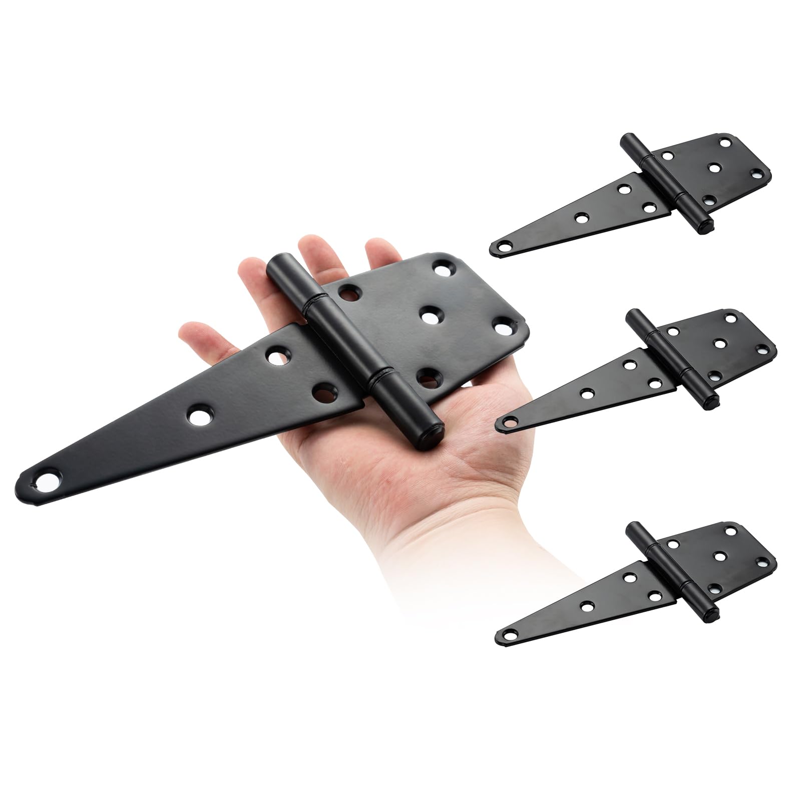 Photo 1 of 6 Inch T-Strap Gate Hinges, Heavy Duty Gate Hinges,Shed Door Hinges for Outdoor Barns Gate,Wooden Fences,with Screws, 4 Pack-Black