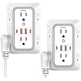 2 Pack Wall Charger, Surge Protector 6 Outlet Extender Multi Plug Wall Outlets with 4 USB Charging Ports (2 USB C Outlet) 3 S