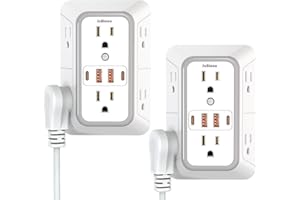 JCBLAON 2 Pack Wall Charger, Surge Protector 6 Outlet Extender Multi Plug Wall Outlets with 4 USB Charging Ports (2 USB C Outlet) 3 Sided 1050J Power Strip Wall Adapter Spaced for Home Travel Office