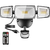 55W Plug in Flood Light Outdoor Motion Sensor Security Lights D2D Remote | USTELLAR 5500lm Dusk to Dawn Security Light Outside IP65 Waterproof 5000K Daylight White Wall Mounted for Garage Yard 1Pack