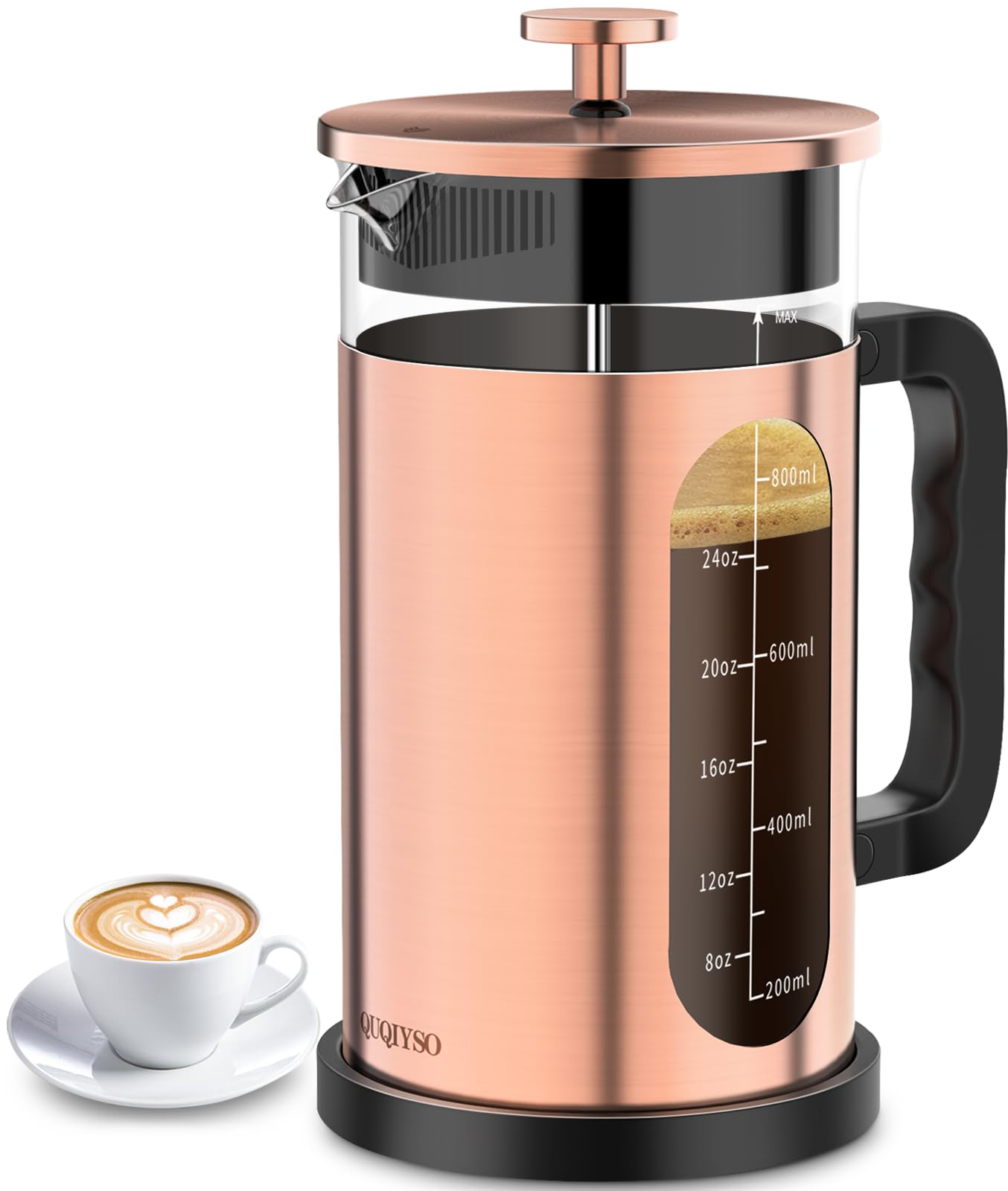 QUQIYSO French Press Coffee Maker, 304 Stainless Steel French Press with 4 Filter, Heat Resistant Borosilicate Glass, Easy to Clean, BPA Free Coffee Press Rust-Free Coffee Maker, 34 ounce, Copper Image