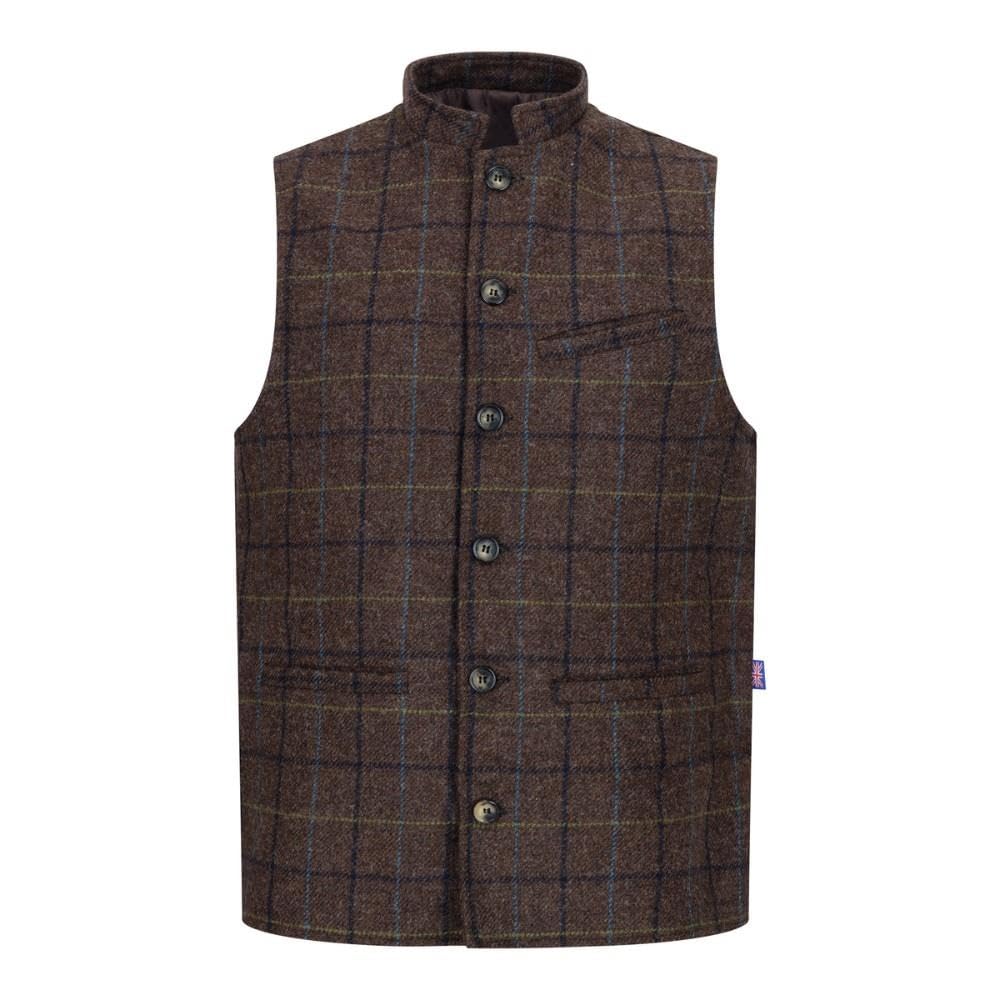 WALKER AND HAWKES - Men's Abraham Moon Tweed Nehru Waistcoat - Oak Brown - X-Large