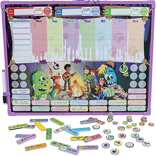 Monsters Reward & Responsibility Chore Chart | Multiple Children | Magnetic Dry Erase Board | Improved Behavior | Star Incentive by Kid Rockett (Monsters | Multiple)