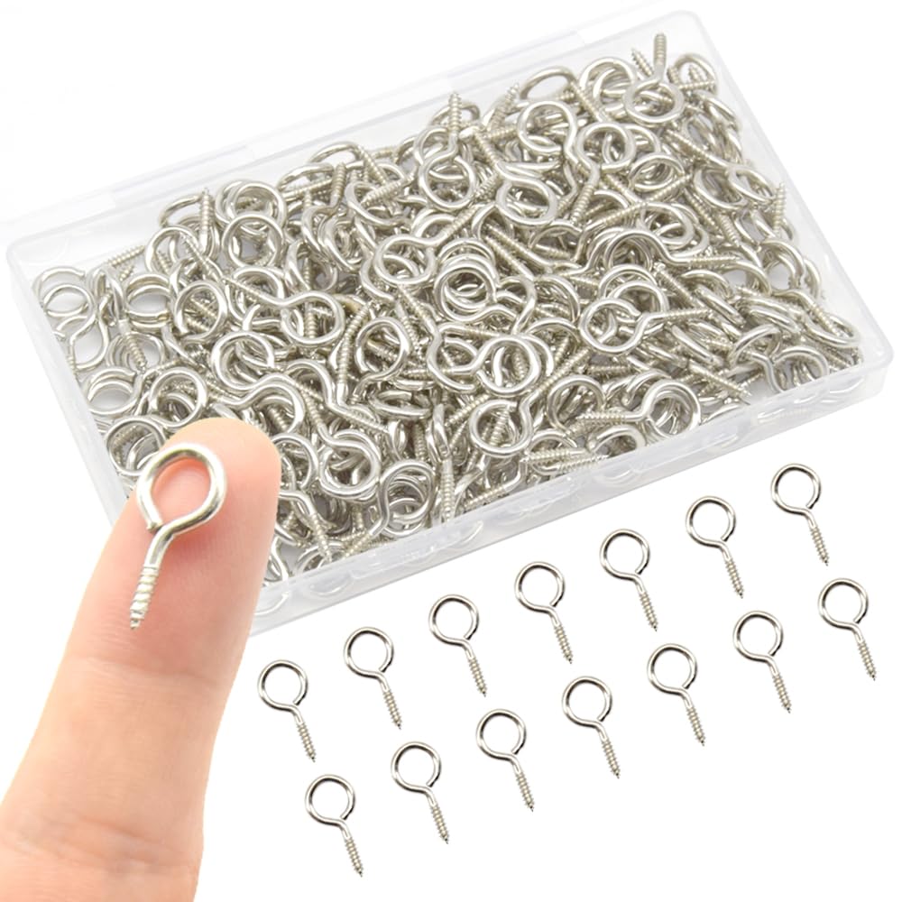 Hocansen 300 Pieces Eye Pins 19x9mm Small Screw Eye pins Hooks Mini Eye Hooks Screw in for Cork Top Bottles DIY Jewelry Making (19 * 9mm)