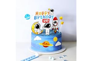 HSPAIDYP 10Pcs Space Birthday Cake Topper, Astronaut Party Supplies, Outer Space Themed Decorations, Stars Rocket Sun Cloud Cupcake Toppers for Baby Shower and Birthday Party Decor