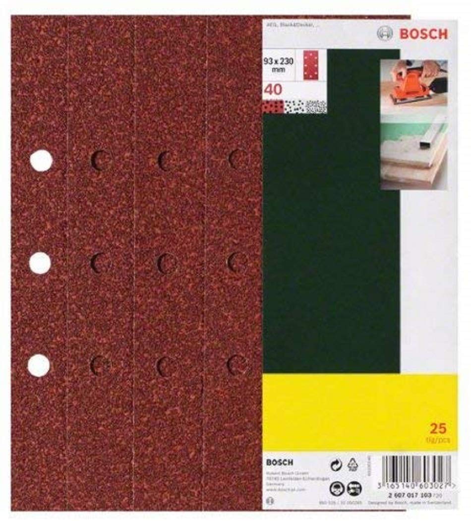 Bosch 2607017107 Sanding Sheet-Set for Orbital Sanders, 0 V, Red, 93 x 230 mm