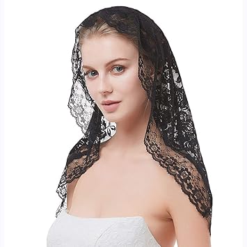 Amazon Com Aluinn Black Veil Lace Catholic Veil Church Veil Short