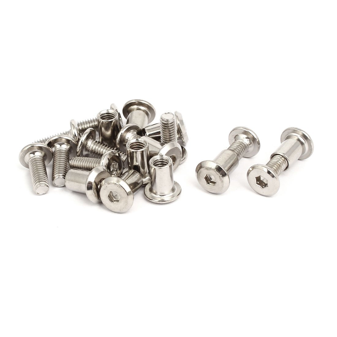 Sourcingmap M6x15mm Male Thread Cupboard Cabinet Socket Hex Screw Post Silver Tone 10pcs