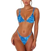 ForBeautyShe Women's Sexy Thong Bottom Two Piece Bikini Double Shoulder Straps Cute Swimsuit Triangle Bathing Suit