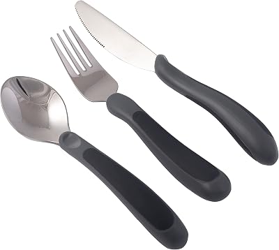 NRS Healthcare Kura Care Easy Grip Cutlery Set Grey & Black