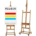 MEEDEN Studio Easel for Painting: Large H Frame Beech Wood Easel Adjustable 75" to 146" H, Hold Canvas up to 93" with 4 Wheels & Storage Tray - Professional Heavy Duty Art Easel for Adults