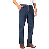 Soojun Mens Elastic Waist Jeans Relaxed Fit with Zipper and Button
