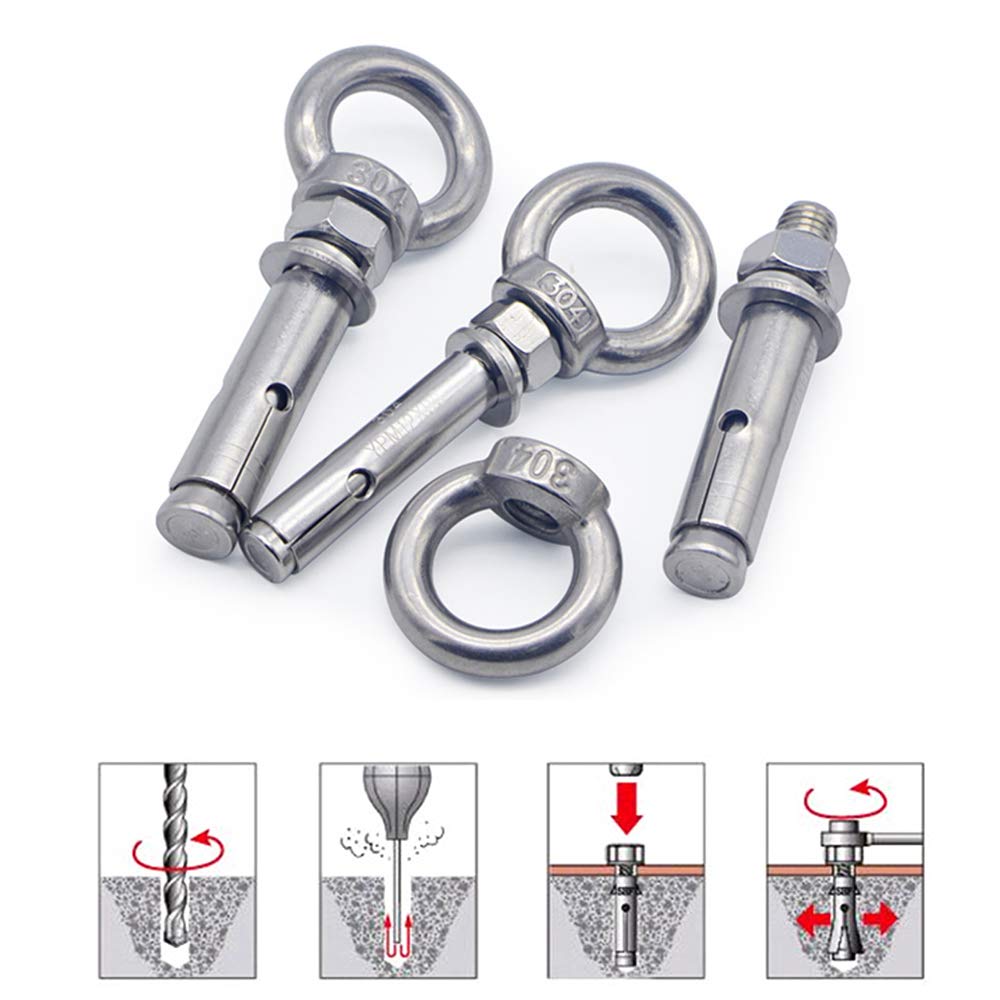 4PCS Expansion Bolt with Ring, M8 x 100mm Lifreer 304 Stainless Steel