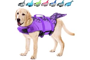 EMUST Dog Life Vests, Dog Life Preserver for Swimming, Boat, Pool, Ripstop Pet Water Vest with High Buoyancy and Lift Handle for Small and Medium Breeds, PurpleMermaid, M