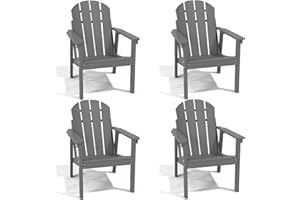 FOLAWO Adirondack Chair Set of 4, All Weather HDPE Fire Pit Chairs, Oversized Plastic Adirondack Chair for Outdoor, Balcony, Deck, Backyard, Patio, Garden, Poolside, Lawn Grey