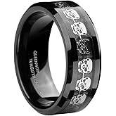 QUEENWISH 8mm Black Skull Rings Silver Harly Mens Tungsten Carbide Wedding Band Engagement Womens Ring Size 5-14