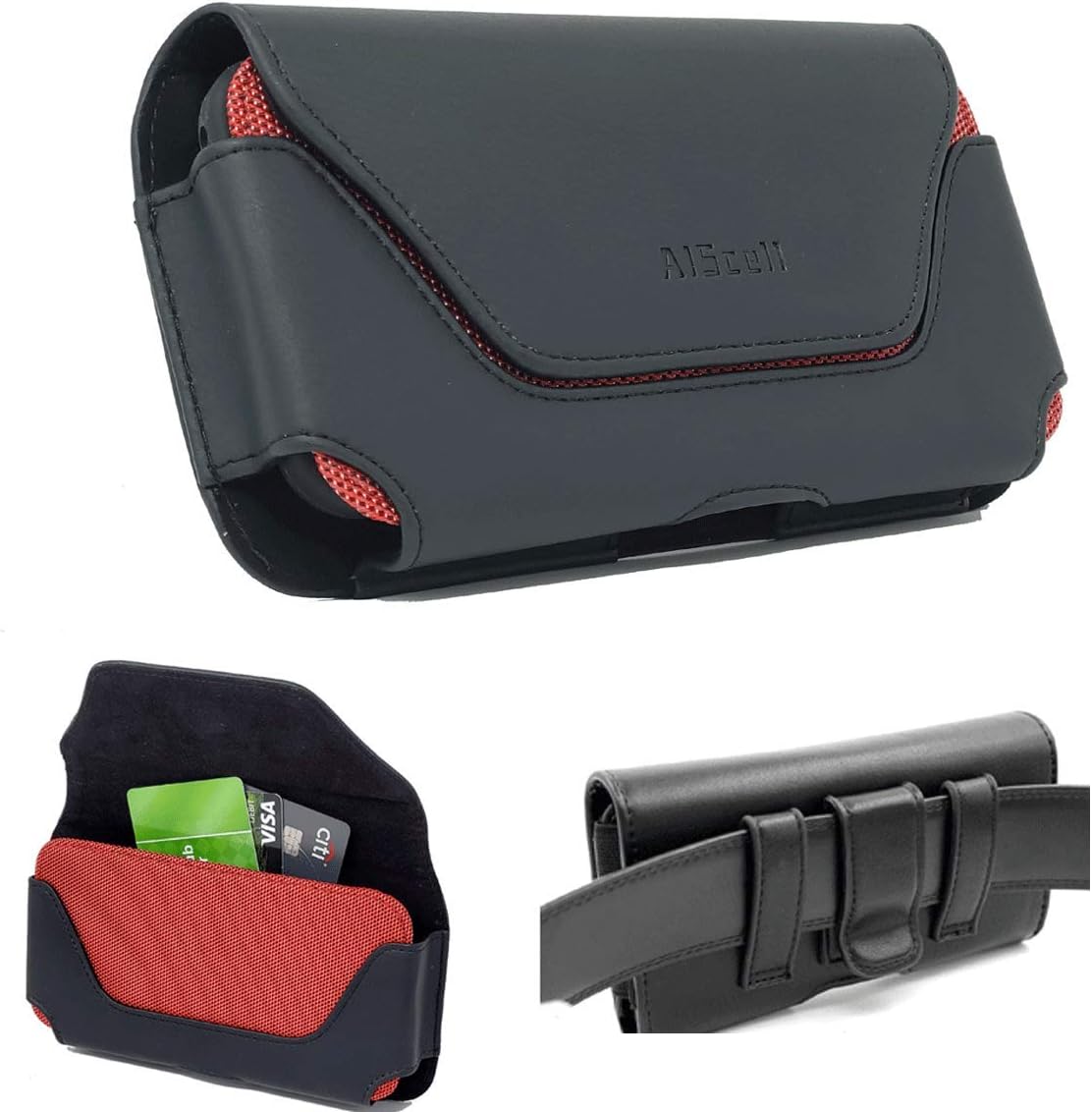 AIScell Large Leather Pouch Case Holster for Galaxy S22 Ultra, S22+,S21 Ultra, S21+,S20+,S20 Ultra, A32,A13,A12,A42,A52,A03s, iPhone 13 Pro Max,12 Pro Max,11 Pro Max,Fit Thick Case on