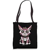 Sugar Skull Cat Dia De Los Muertos Halloween Day of Dead Tote Bag
