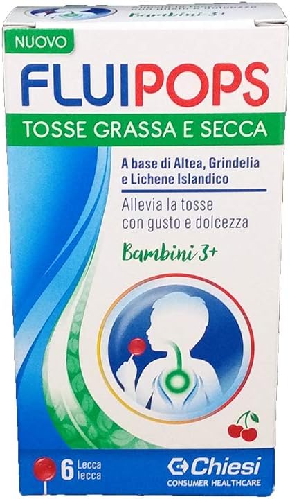 CHIESI Fluipops Lecca-Lecca Tosse Grassa E Secca 3+ Anni Gusto Ciliegia 6 Pezzi