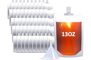 Cloudslucky 13OZ 50PCS Drink Pouches,Reusable Plastic Flask with Funnel for Drinking Liquid Beverage Juice,Stand Up Drink Bags for Travel Camping Outdoor Sport Concert Events,Leak-Proof Food Grade