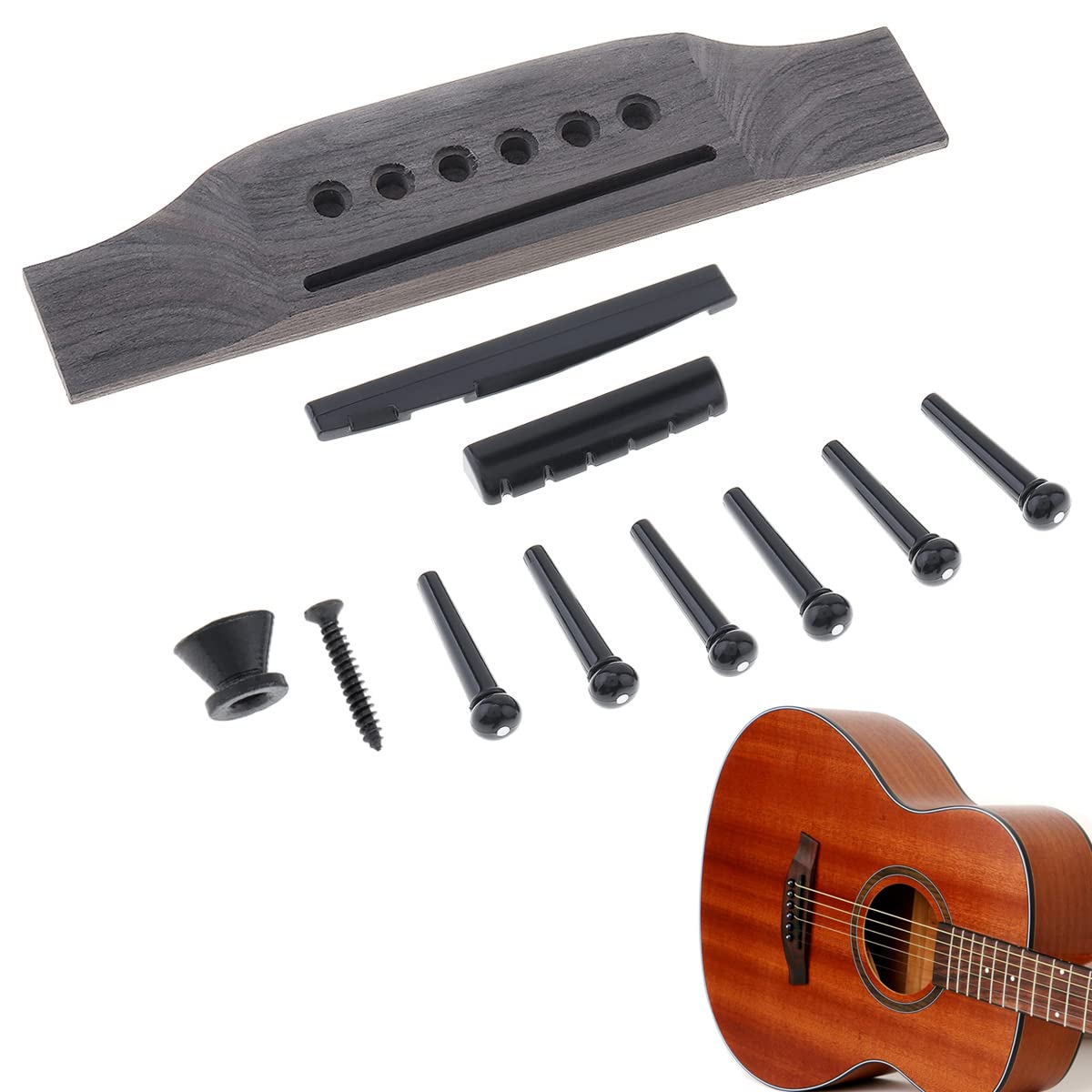 MuzcYM Acoustic Guitar Wood Bridge Pins with Guitar Bridge Saddle Nut Set for Acoustic Guitar Replacement