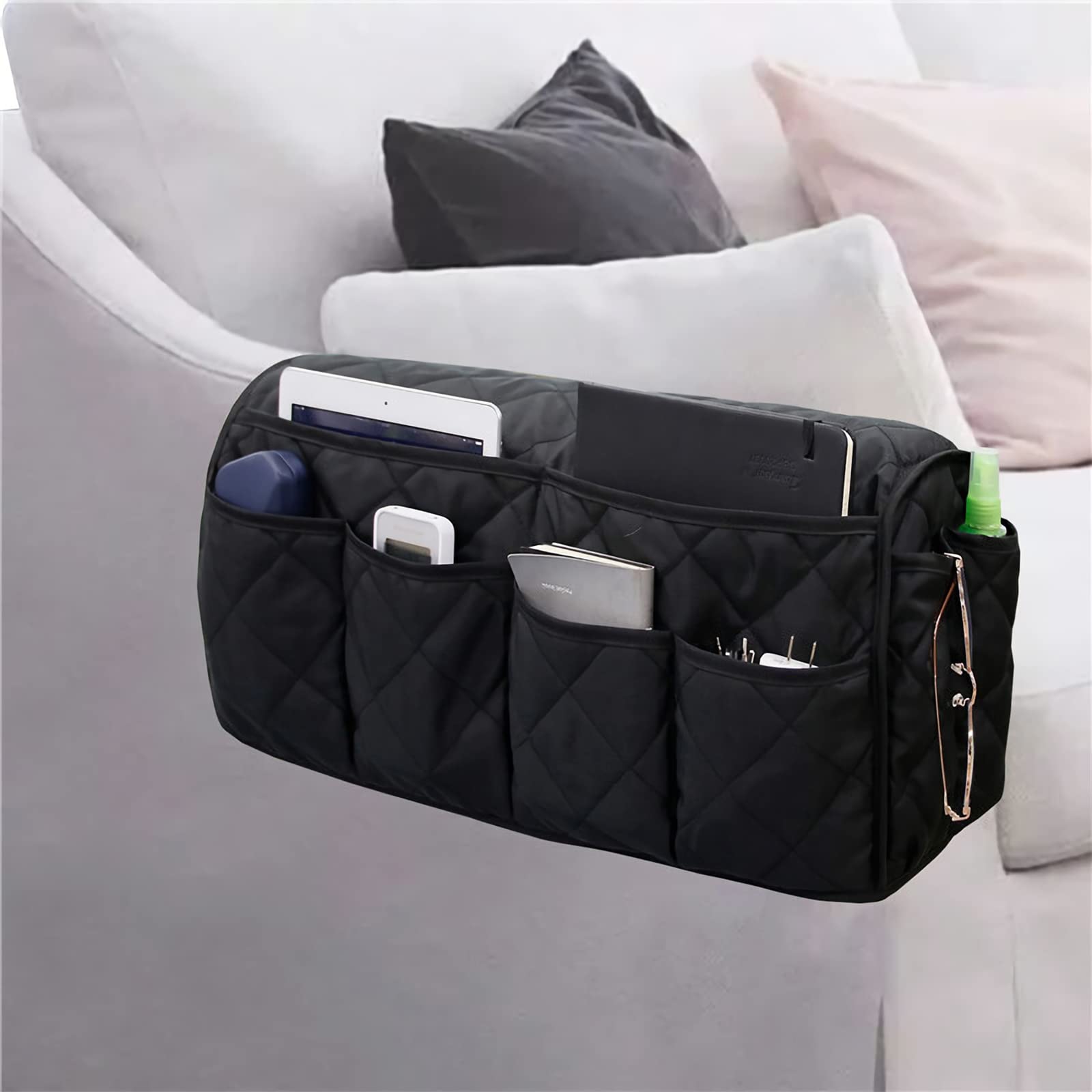 XGOPTS Sofa Armrest Hanging Organiser with 14 Pockets | Couch Armchair Storage Bag | Armchair Caddy Remote Control Holder for Magazine Books Cell Phone TV Remote