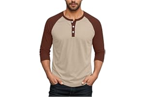 Men's Summer Henley Shirts Raglan 3/4 Sleeve Jersey Baseball T Shirts 2026 Casual Color Block Sport Athletic Tee Tops