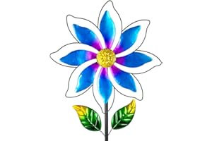Sunnylight 14'' Wind Spinners Outdoor, Flower Metal Garden Wind Spinners Outdoor, Kinetic Wind Sculptures & Spinners for Yard Garden Lawn Decor (Blue)
