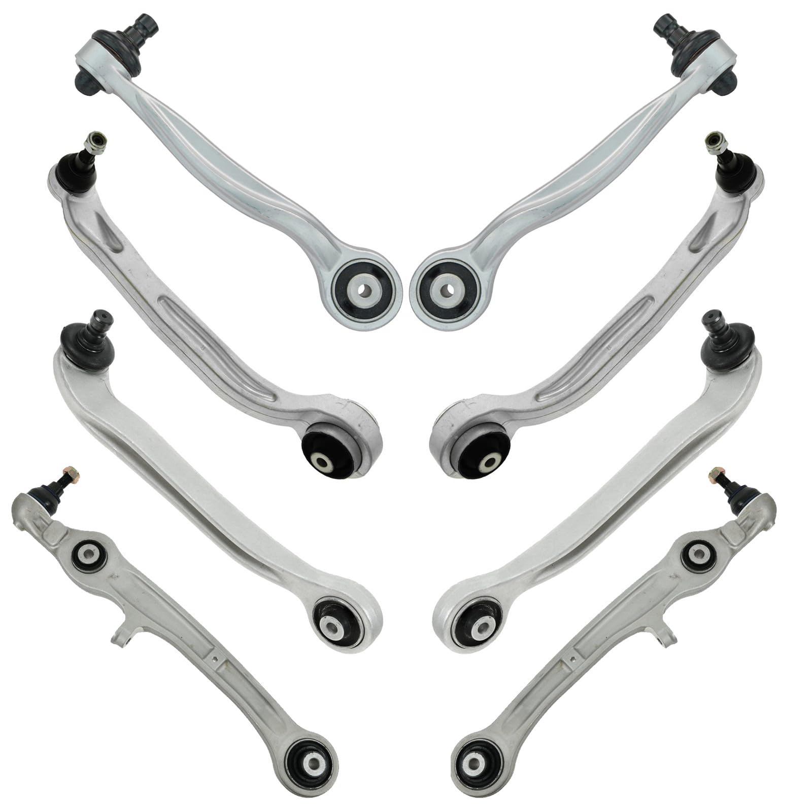 TRQ Front Upper and Lower Control Arm with Ball Joint Set 8 Piece Compatible with 2005-2011 Audi A6 2005-2011 A6 Quattro 2007-2011 S6 Image