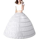 PrettyQueen Women 6 Hoop Petticoat White A-line Floor-Length Crinoline Underskirt for Bridal Wedding Dress Ball Gown