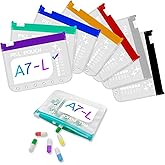 The A7-L Reusable Pill Pouches Set is Designed to fit The A7 Binder. Zippered Pill Organizers Weekly, Travel Pill Container, Reusable Zipper Pouches, Color-Coded Medicine Pouches