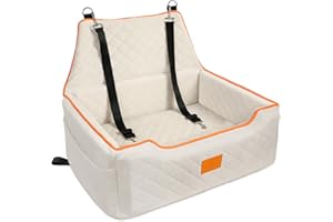 XIEEAOZEE Dog Car Seat for Large/Medium Dog, Dog Booster Seat for Dogs Under 55Lbs or 2 Small Dogs, Detachable and Washable Travel Dog Seat with Thick Cushion and Storage Pockets (Beige)