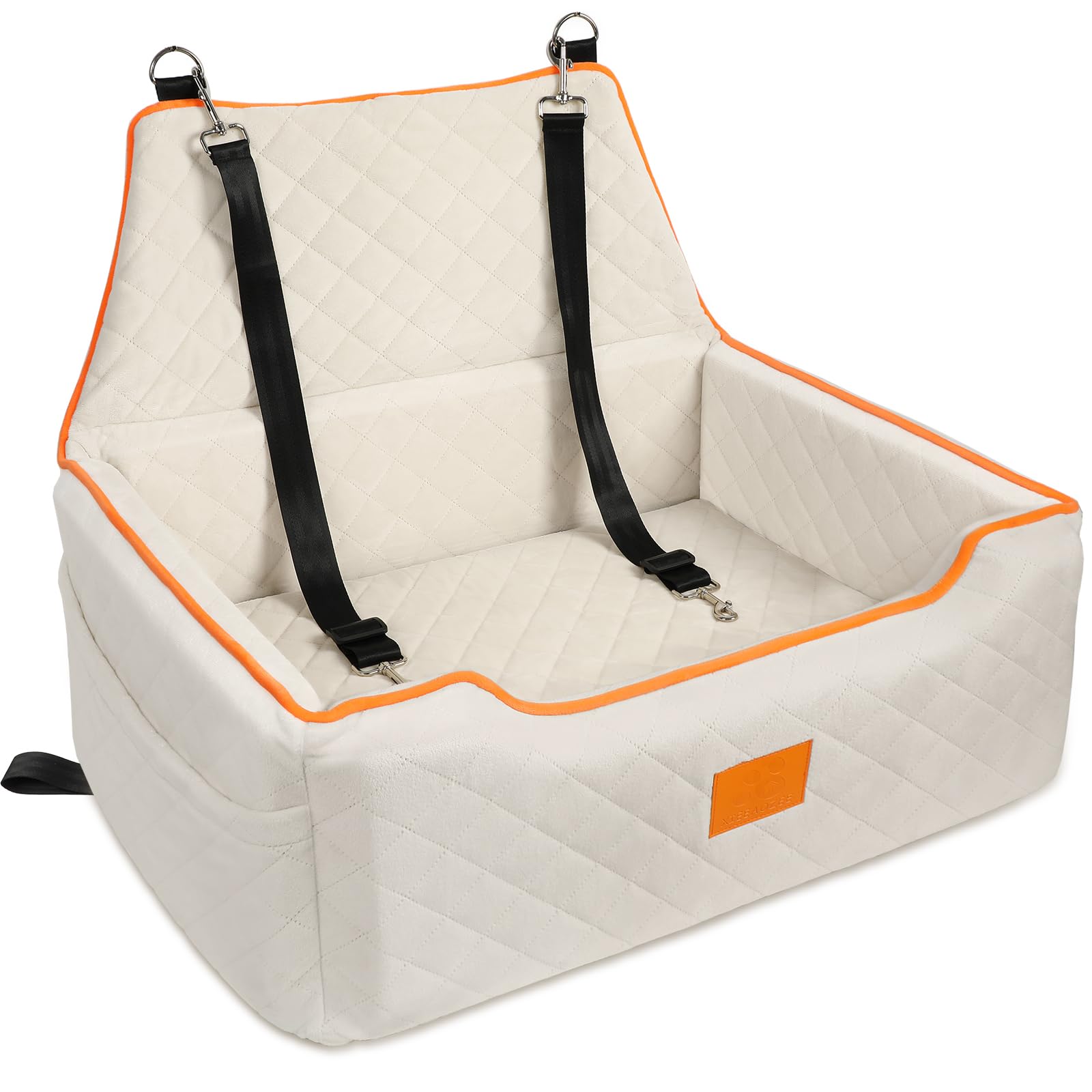 XIEEAOZEE Dog Car Seat for Large/Medium Dog, Booster Seat Under 55Lbs or 2 Small Dogs, Detachable and Washable Travel Pet Seat with Thick Cushion and Storage Pockets (Beige) Image